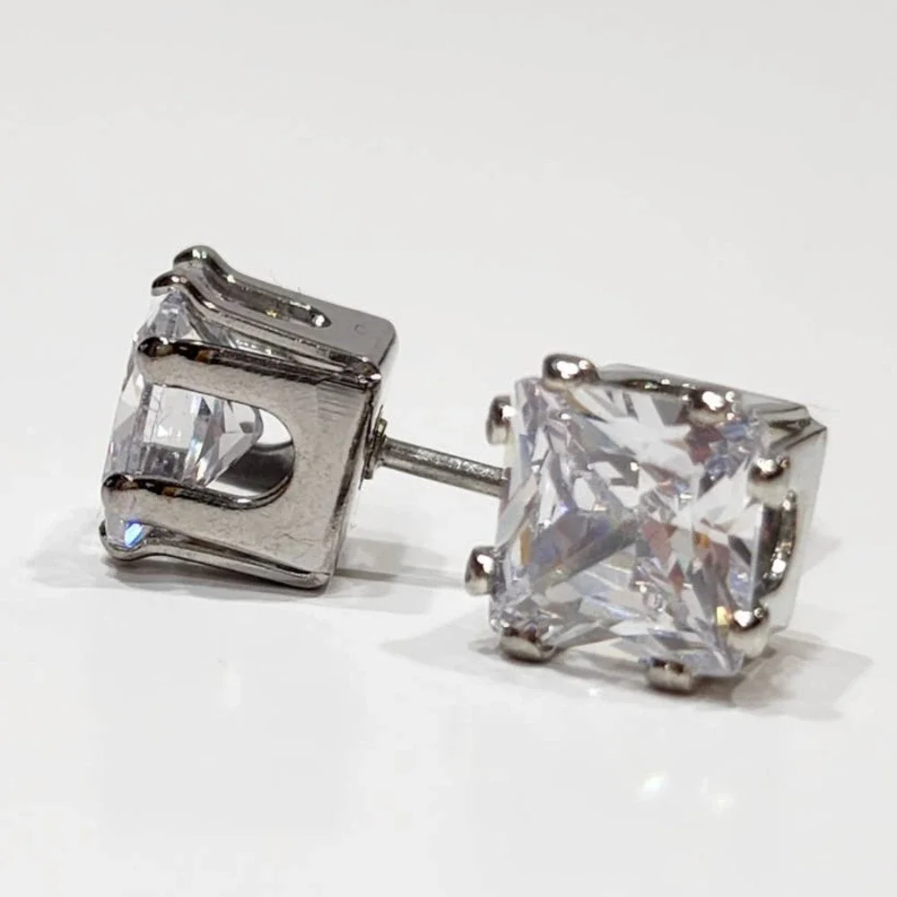 Silver Princess Cut‎ 2 CTW Stud Earrings